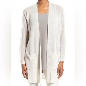 Eileen Fisher cream linen open front cardigan - Small